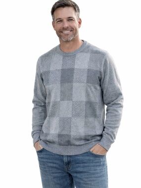 Van Heusen Vintage Cotton Sweater Gray Checkered Men's Sweater Sz XL